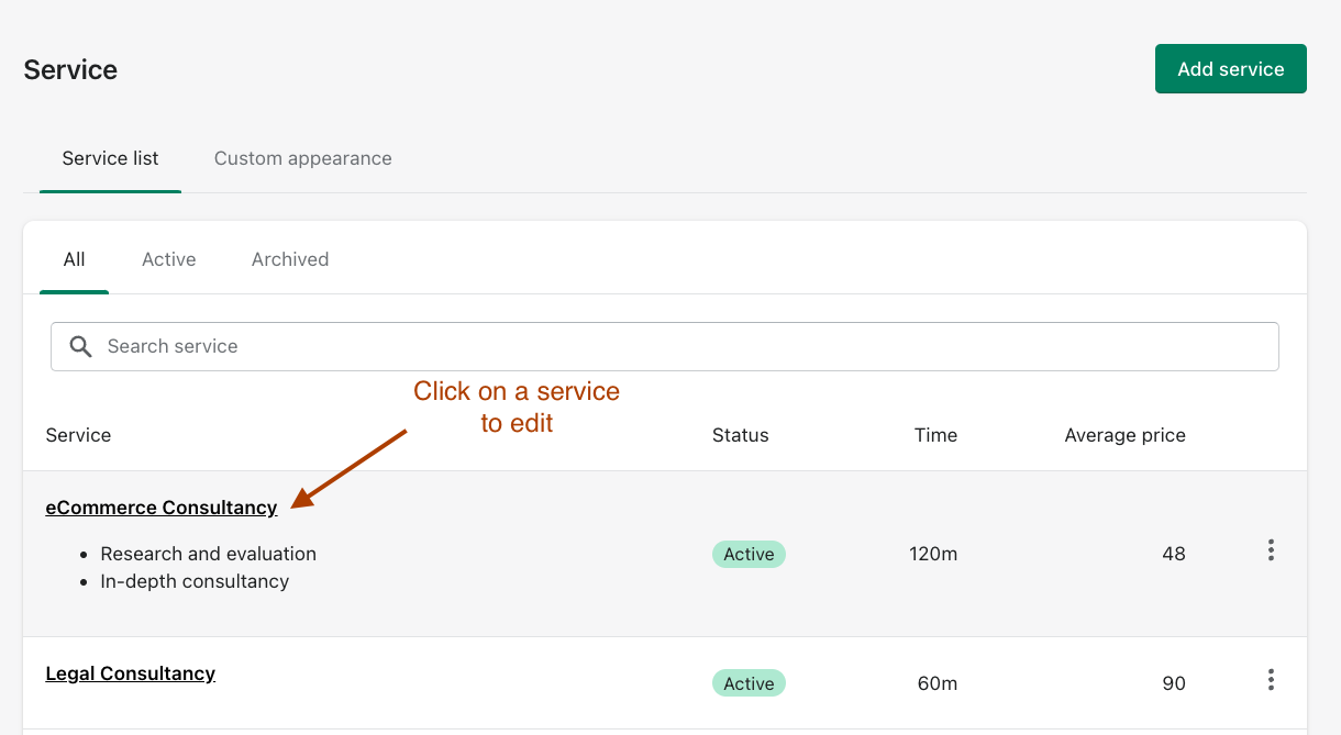 Edit an existing service