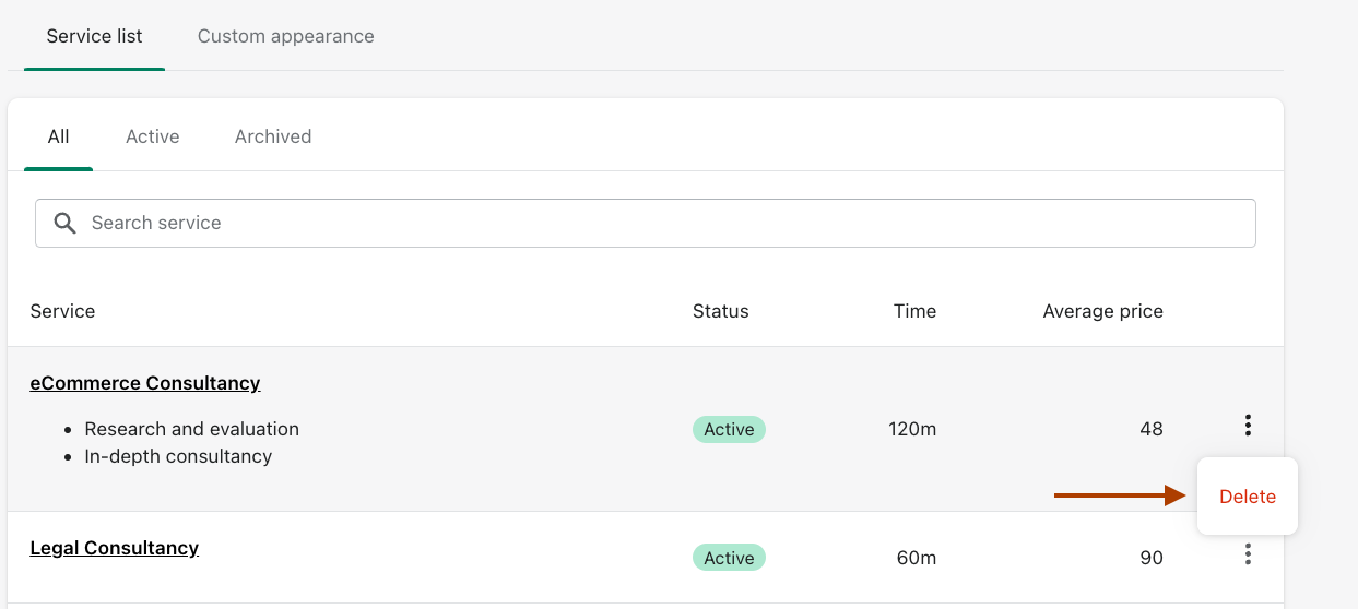 Delete an existing service