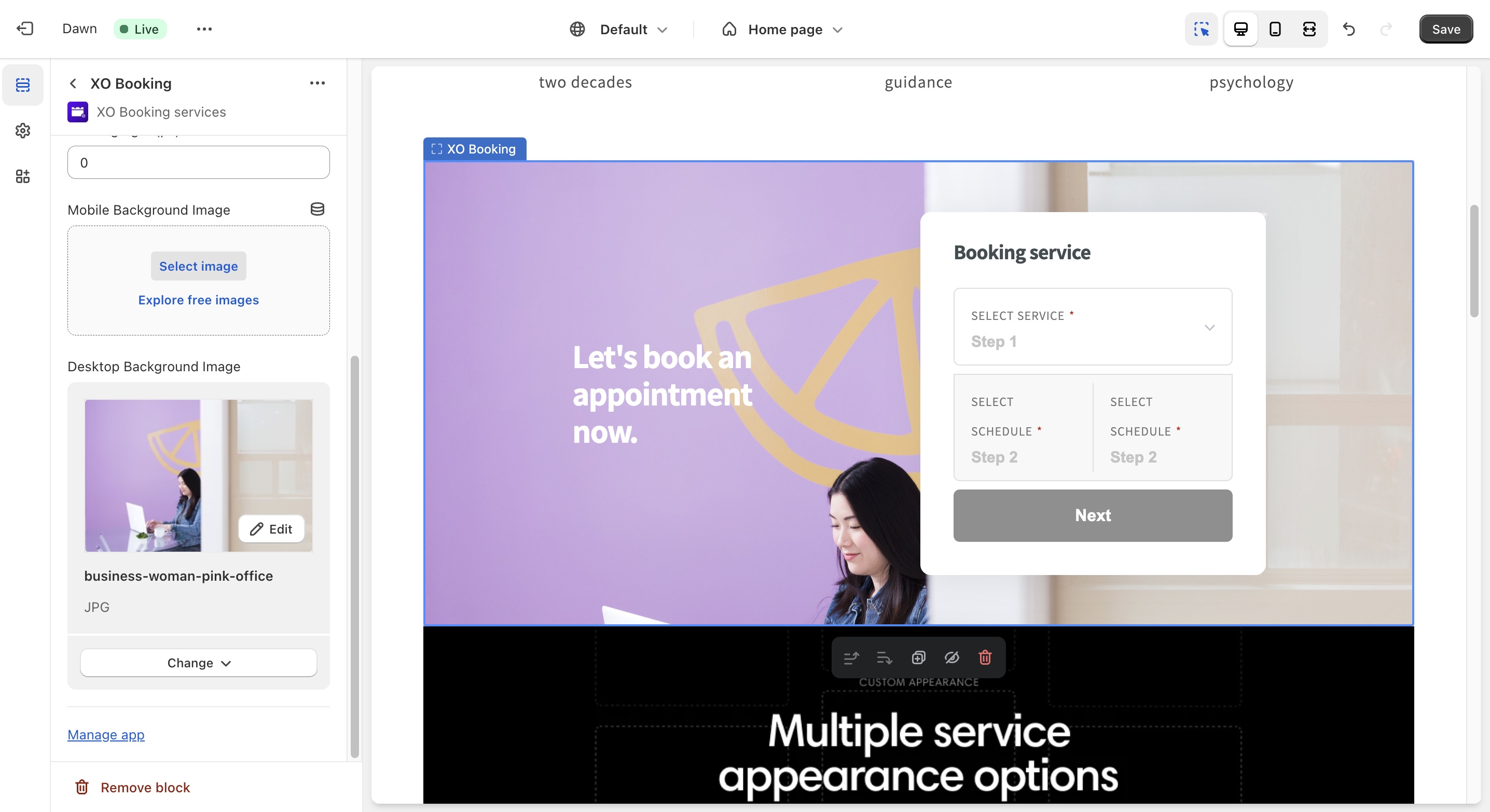 custom appearance XO Booking