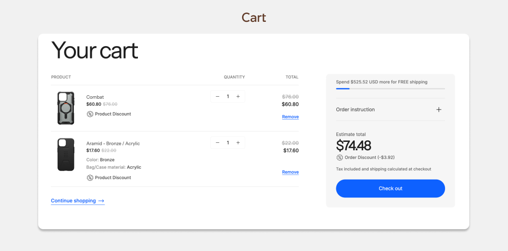 Cart page