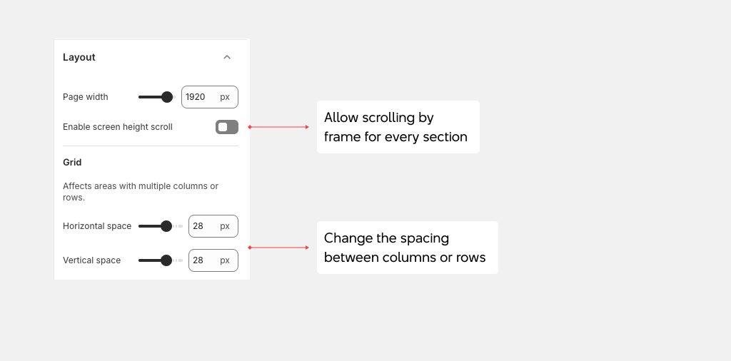 Fullframe theme settings