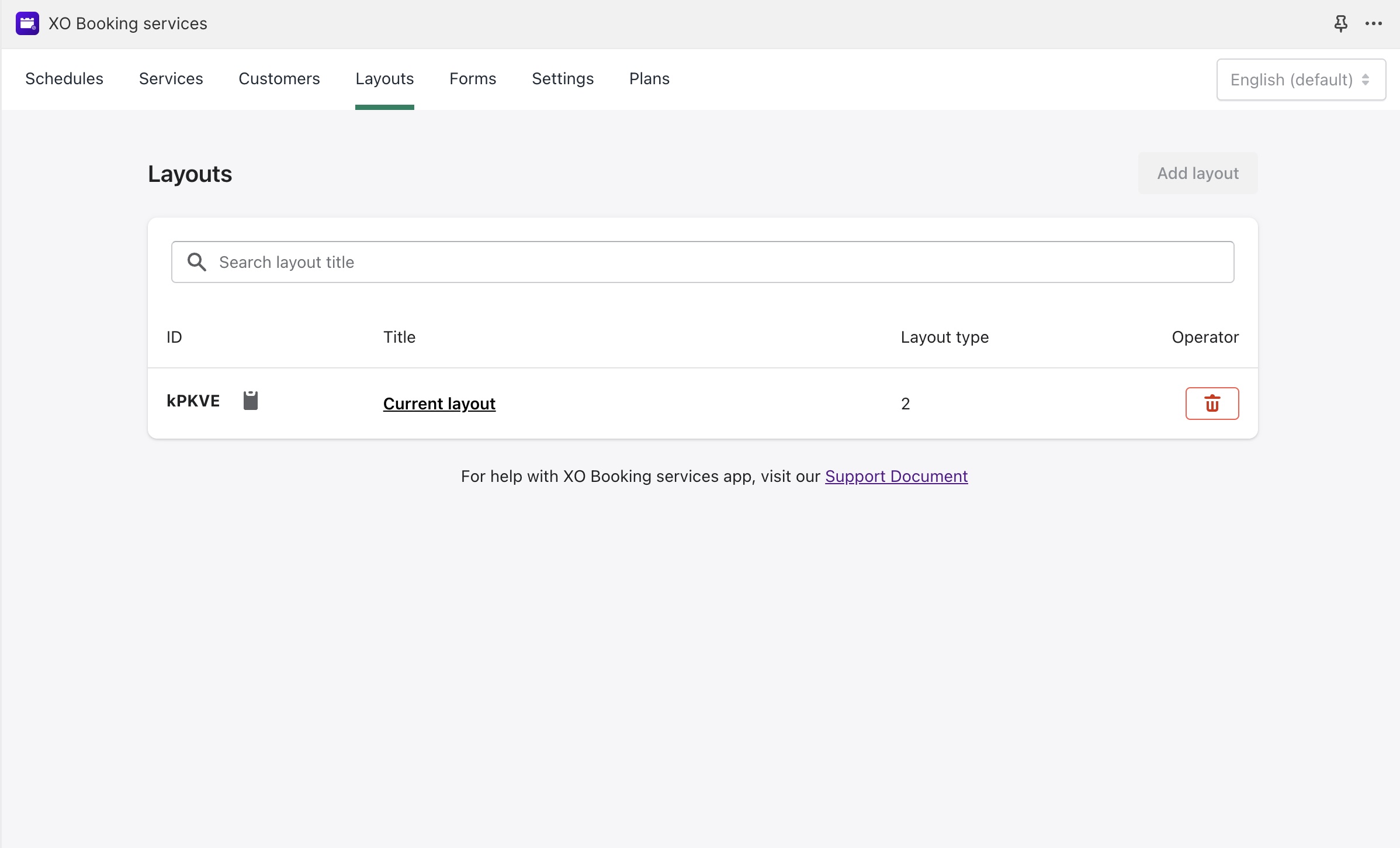 custom layout XO Booking