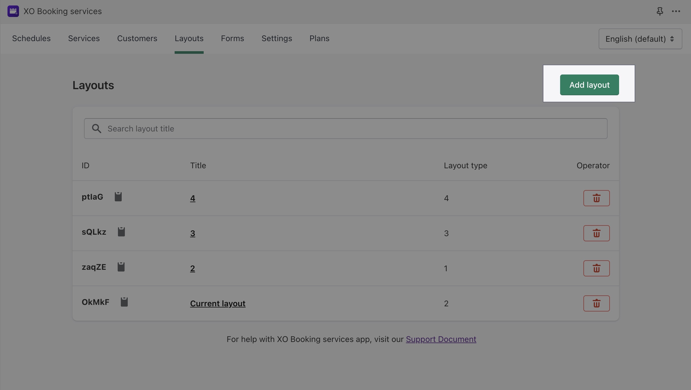 custom layout XO Booking