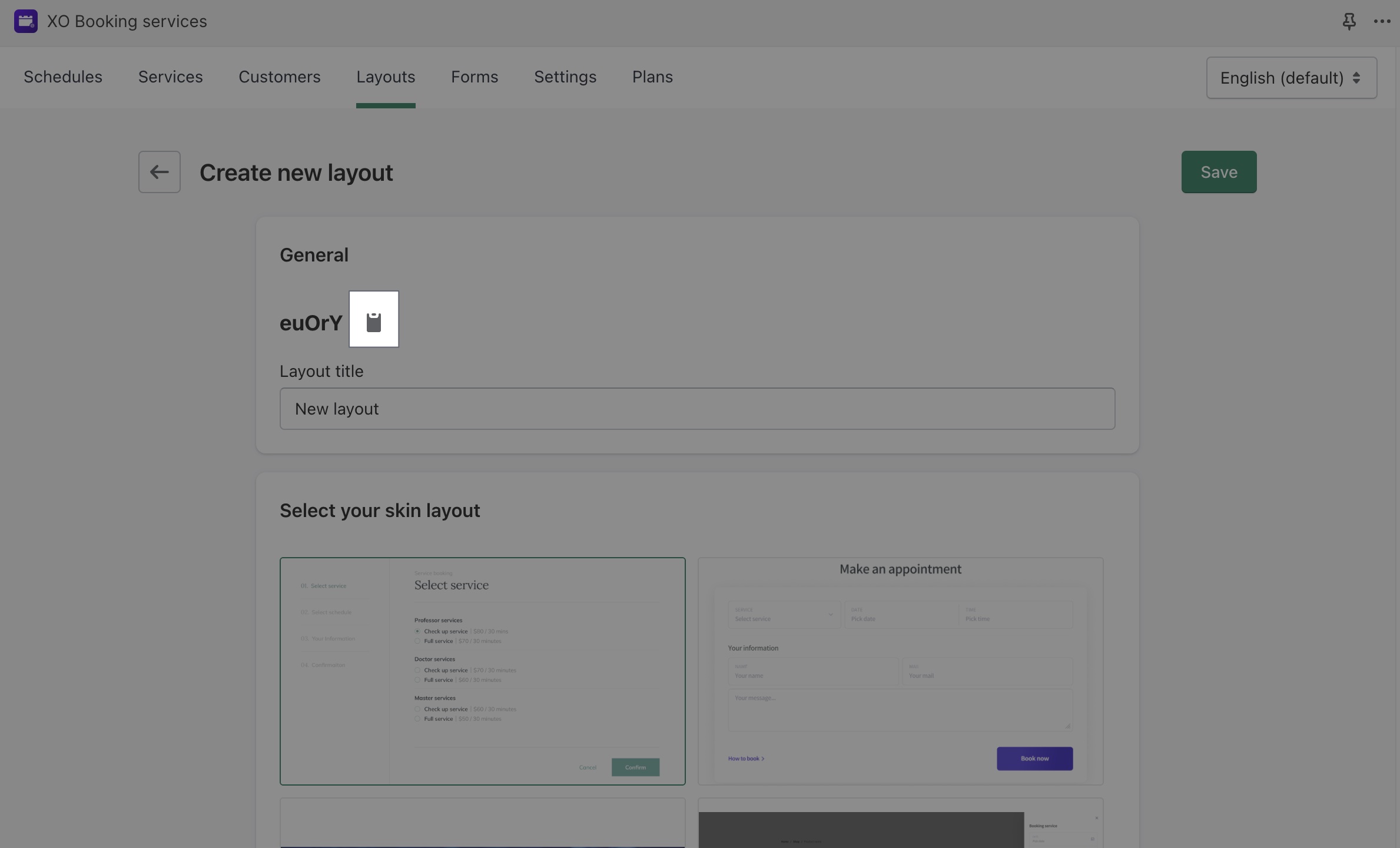 custom layout XO Booking
