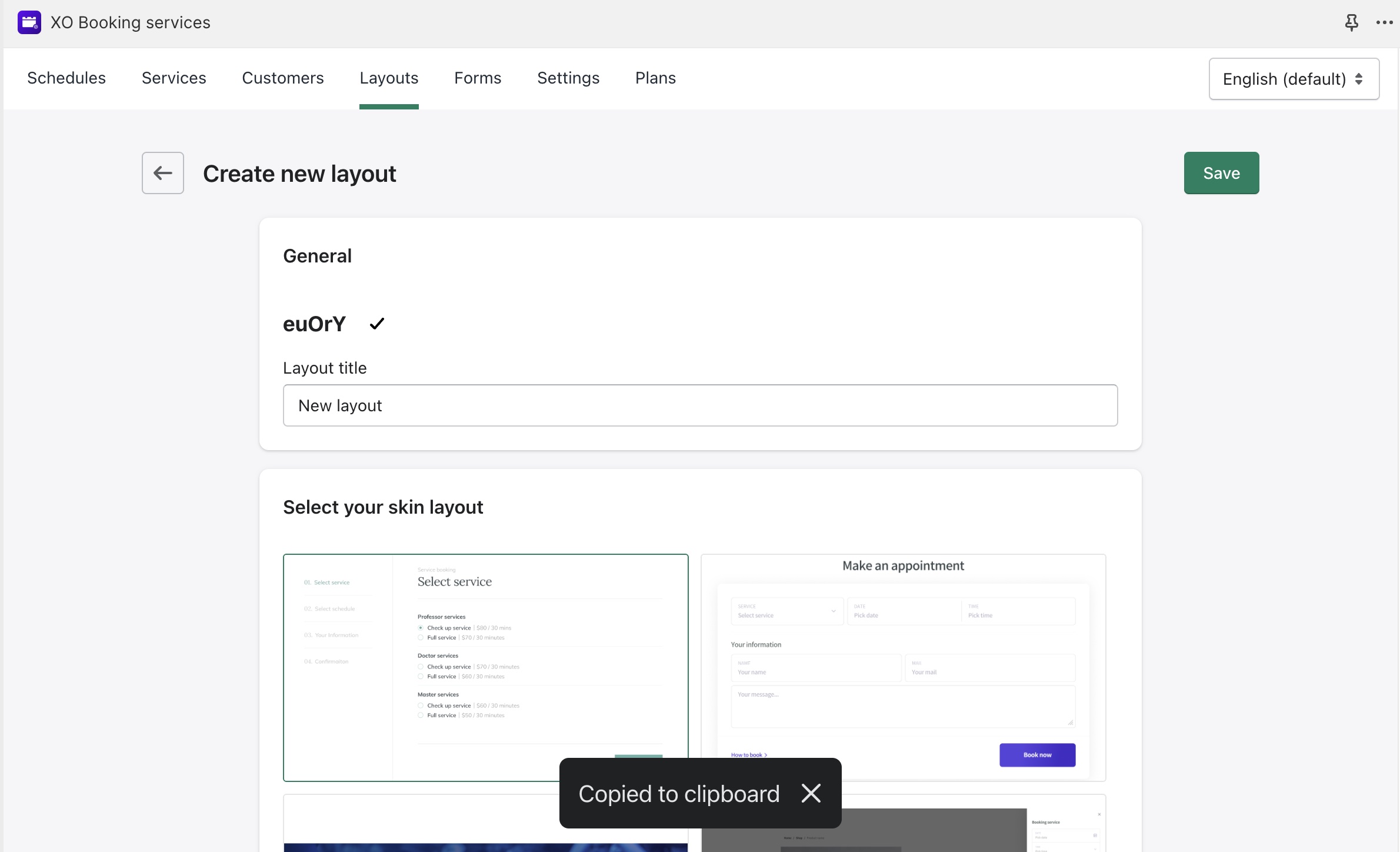 custom layout XO Booking