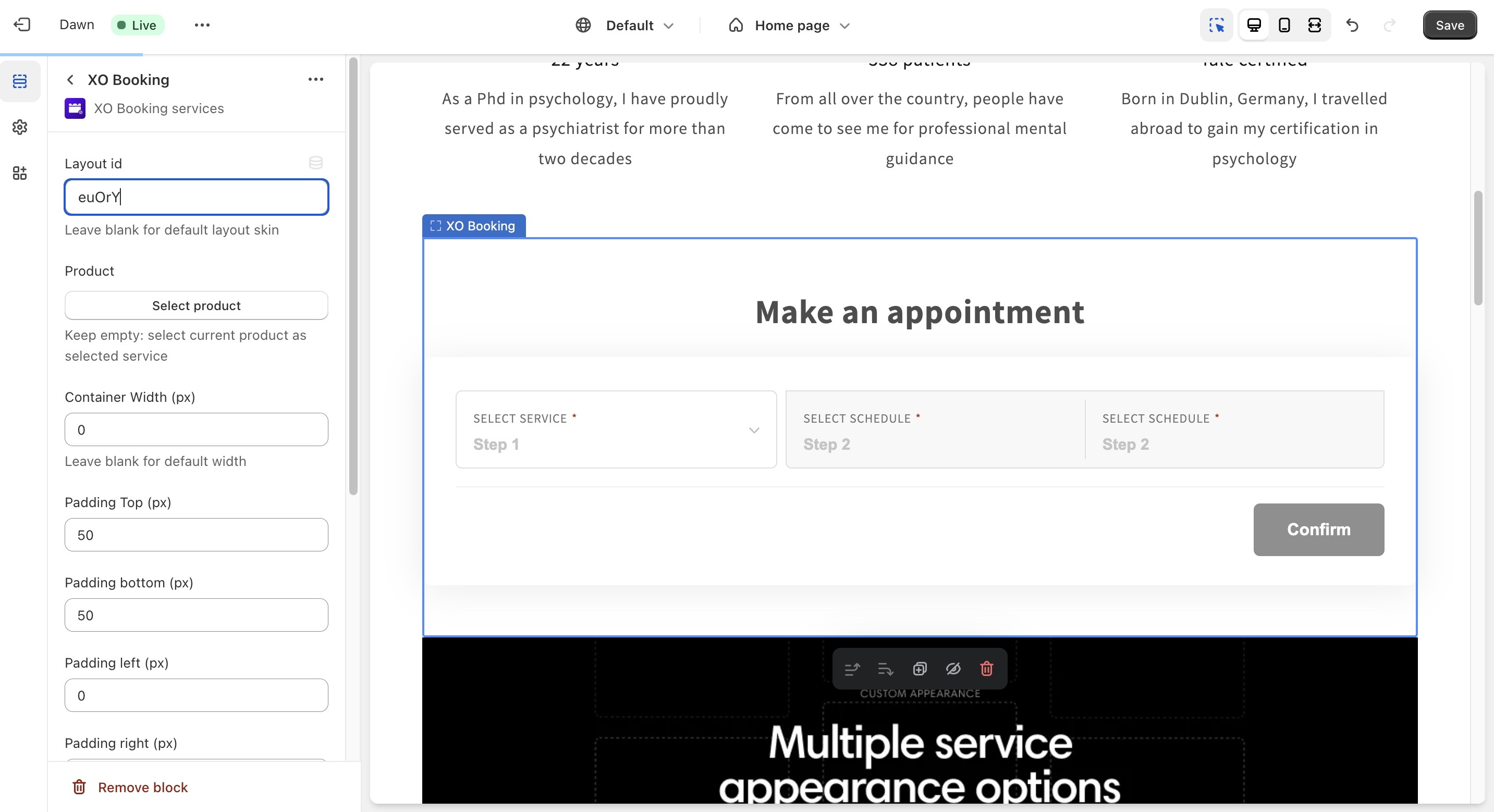custom layout XO Booking