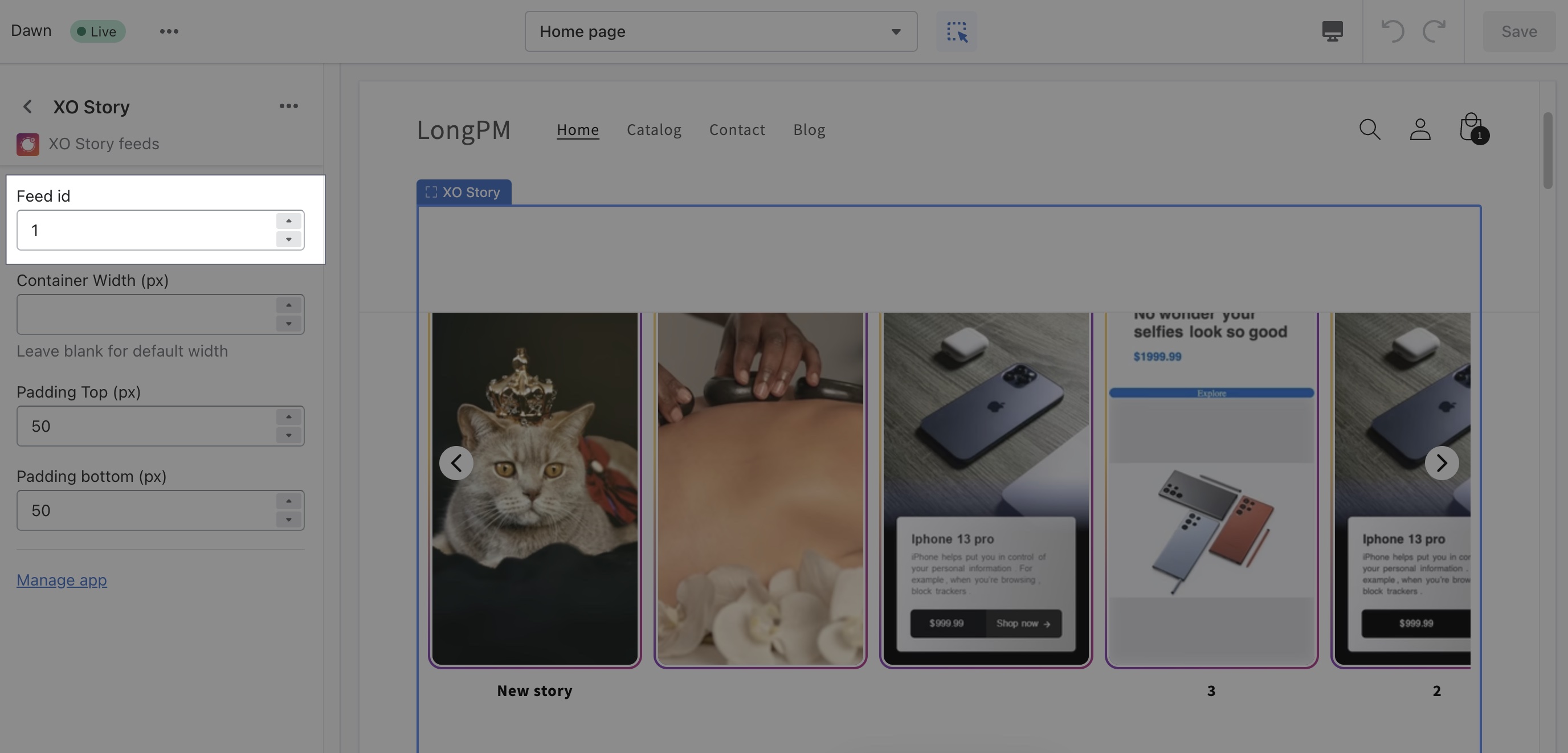 Show story feed on store
